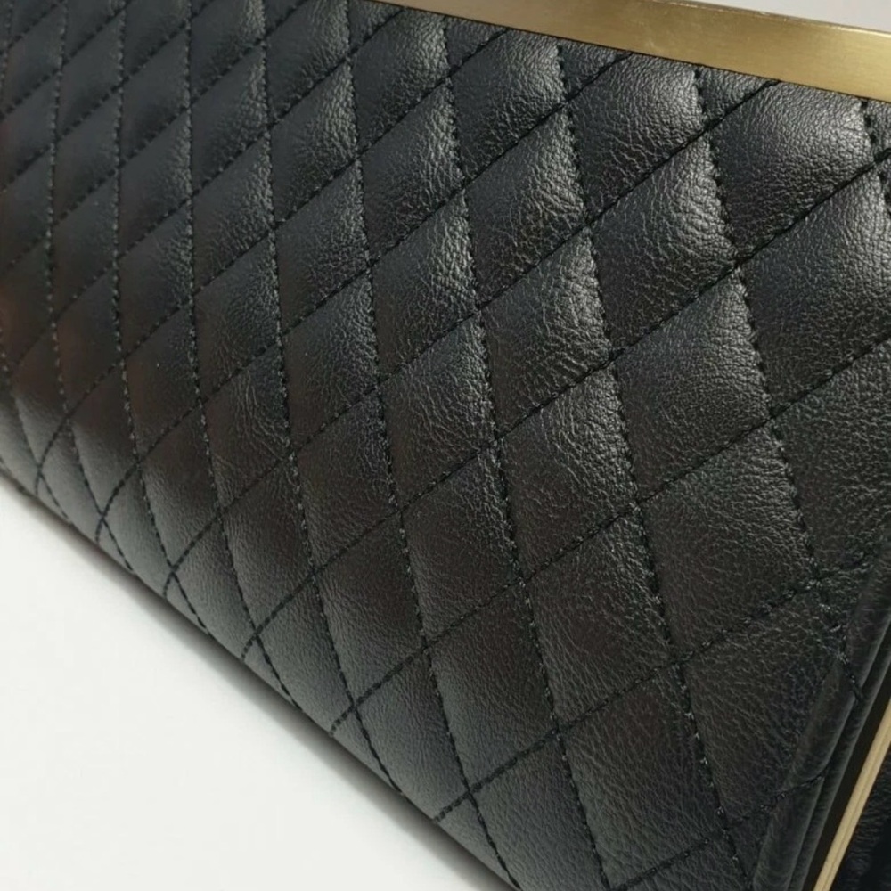 INC International Concepts Black Quilted Clutch with Gold Trim - Picture 3 of 3